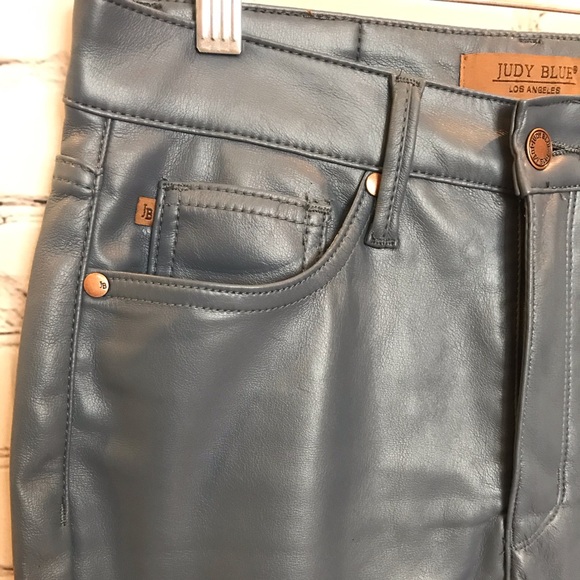Judy Blue High Waist Tummy Control Blue Vegan Leather Bootcut Jeans size 3 NWT - Picture 8 of 11